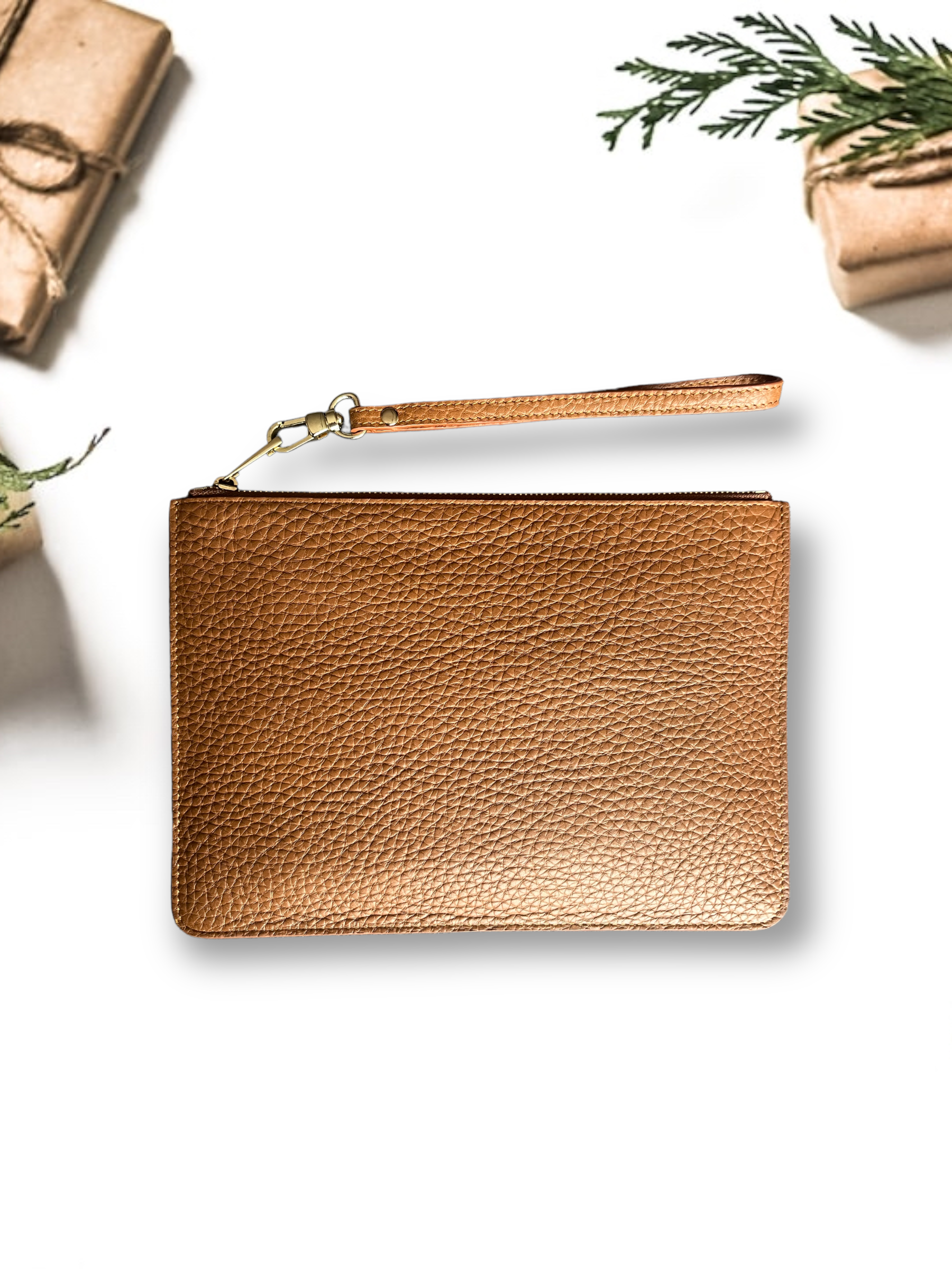 Deri Clutch Taba rengi