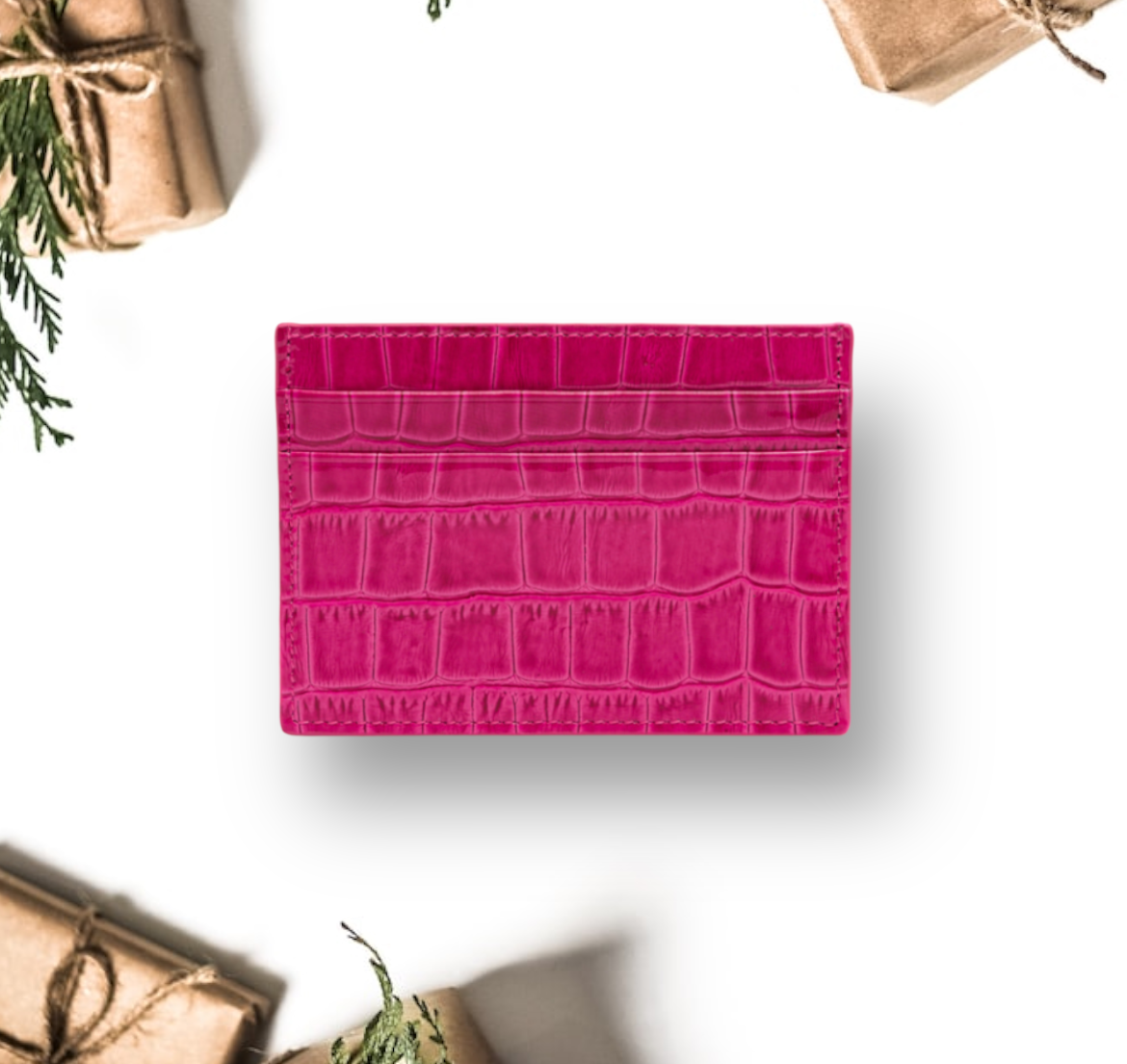 Croco Deri Kredi Kartlık -Fuşya Croco