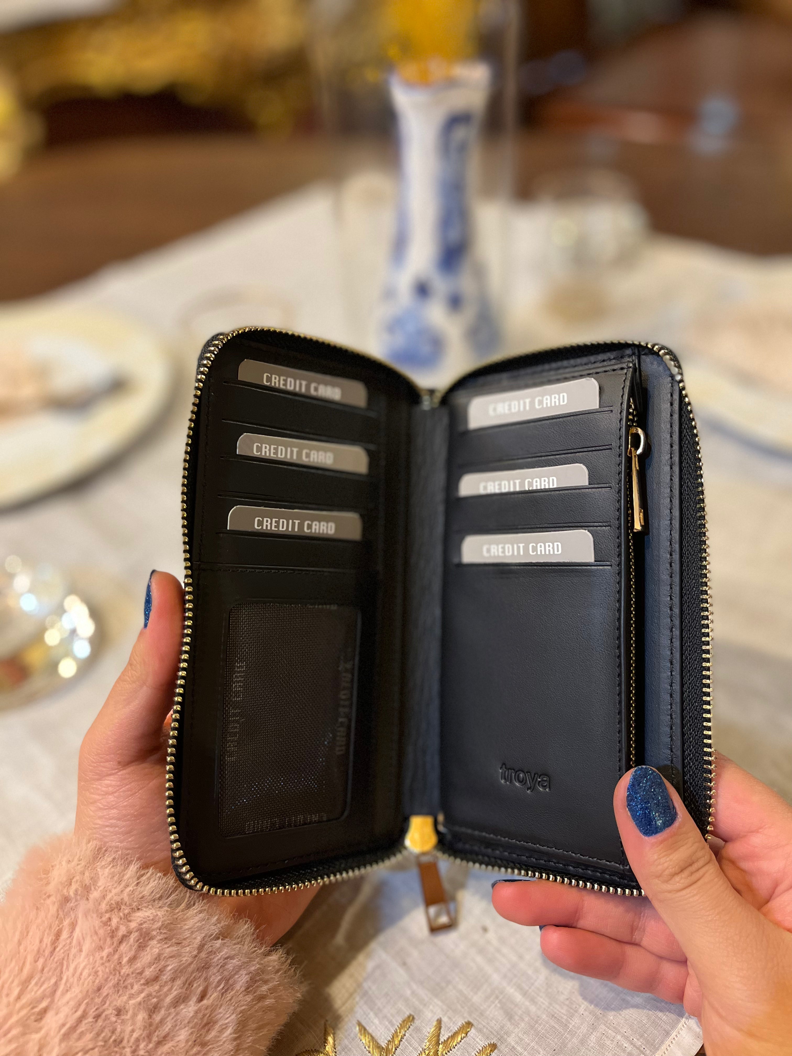 Deri fermuarlı cüzdan Siyah Croco