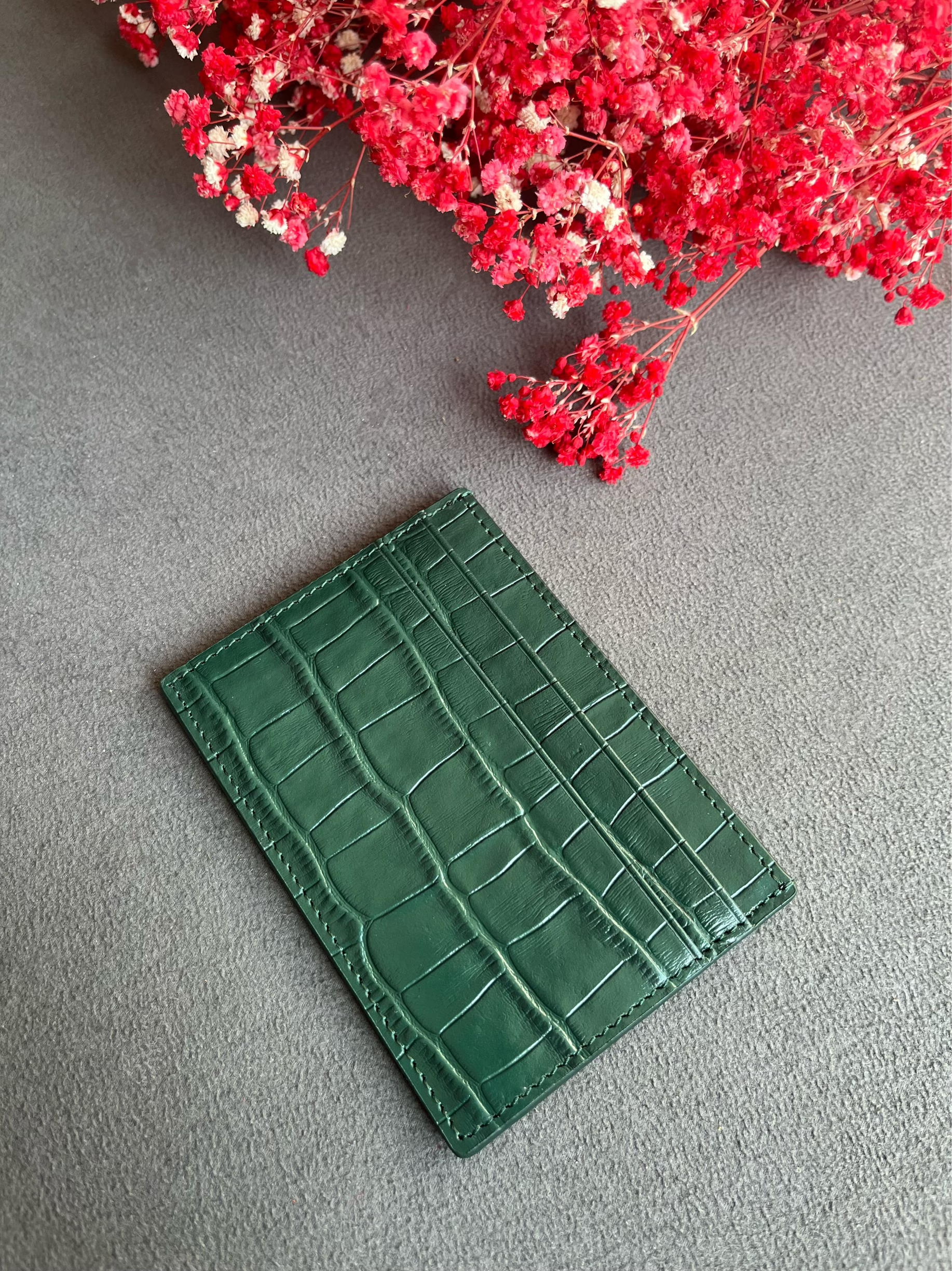 Deri Kredi Kartlık -Croco Koyu Yeşil