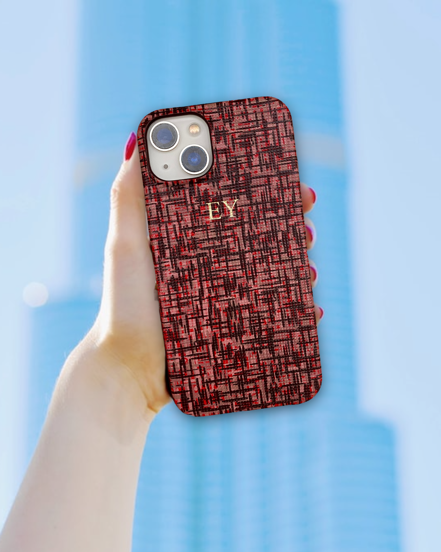 Ekose Pembe Deri iPhone Kılıfı