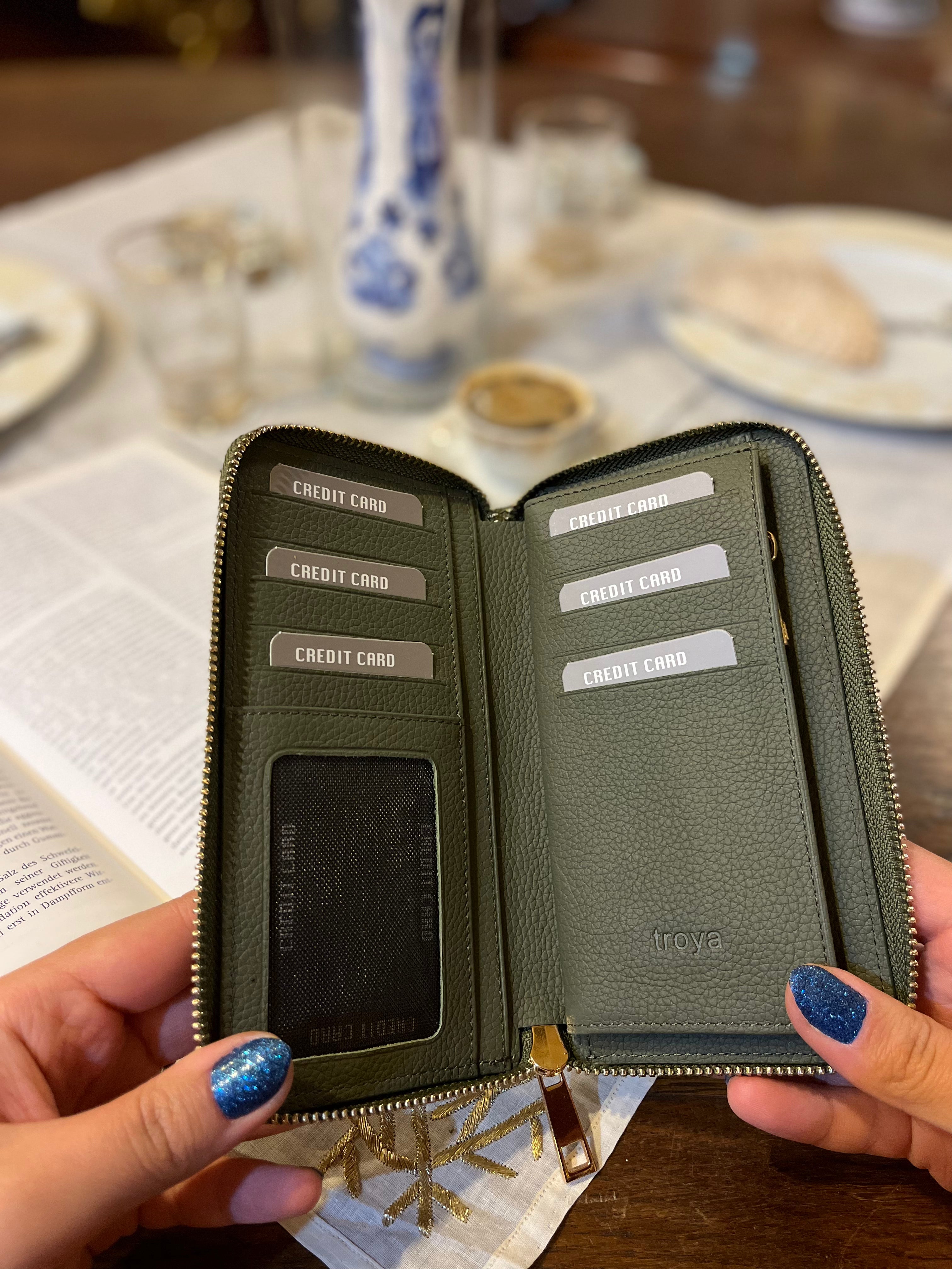 Deri fermuarlı cüzdan Haki yeşili