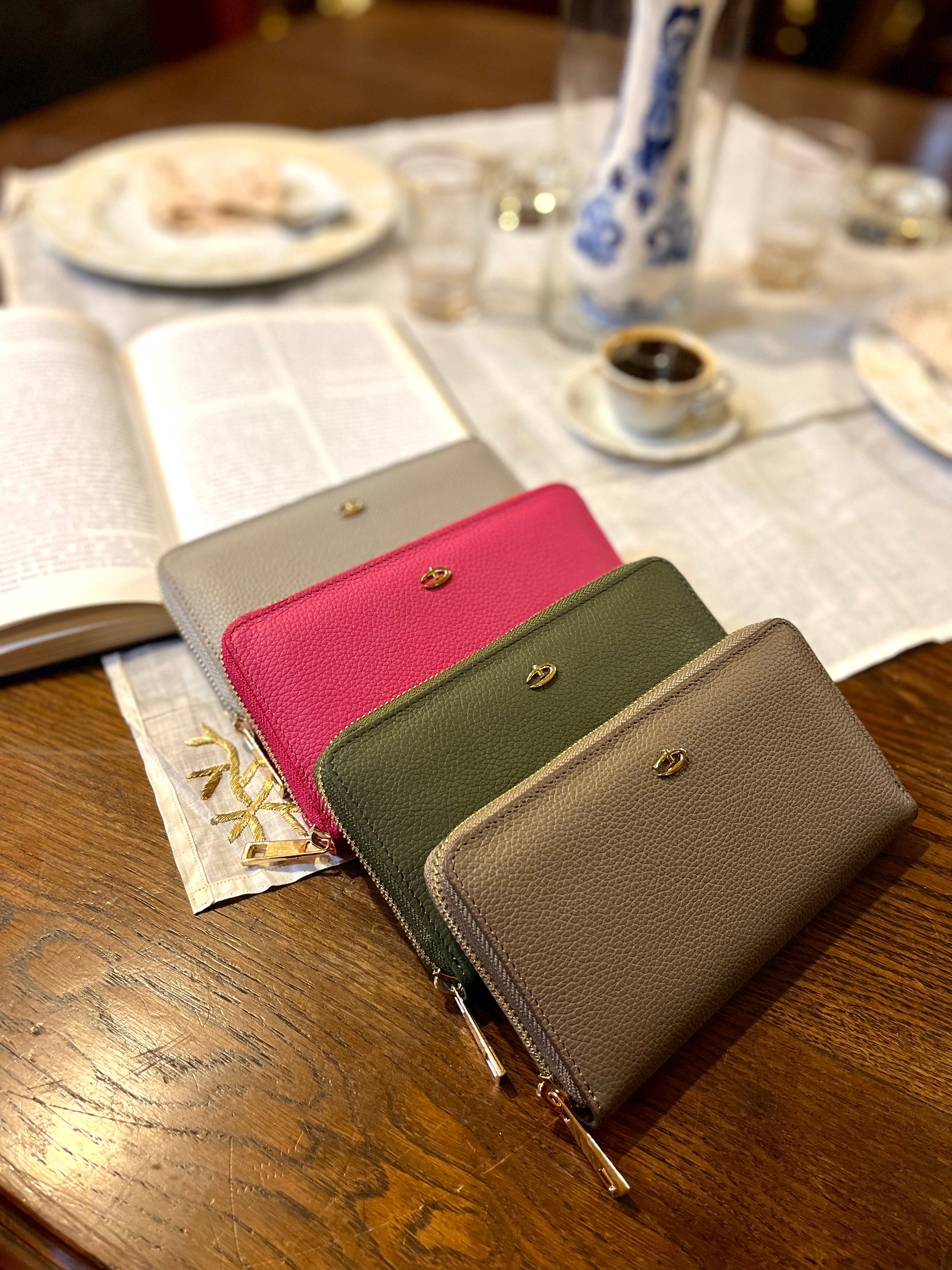 Deri fermuarlı cüzdan Haki yeşili