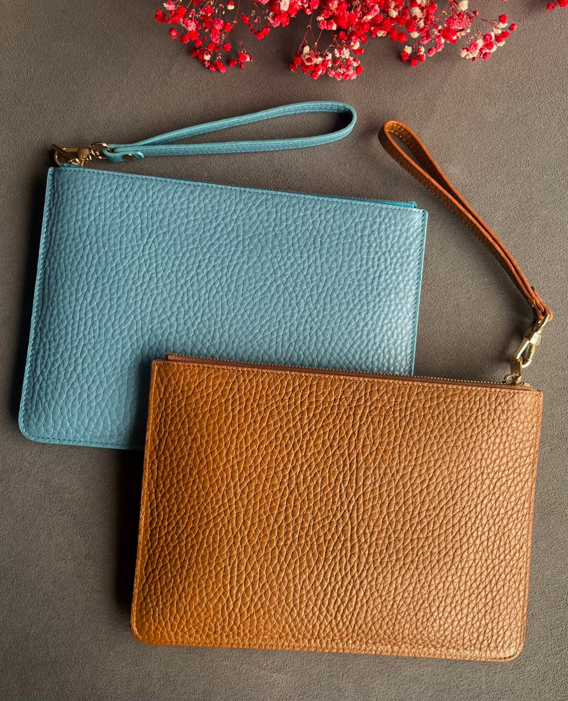 Deri Clutch Çanta - Açık Mavi Togo