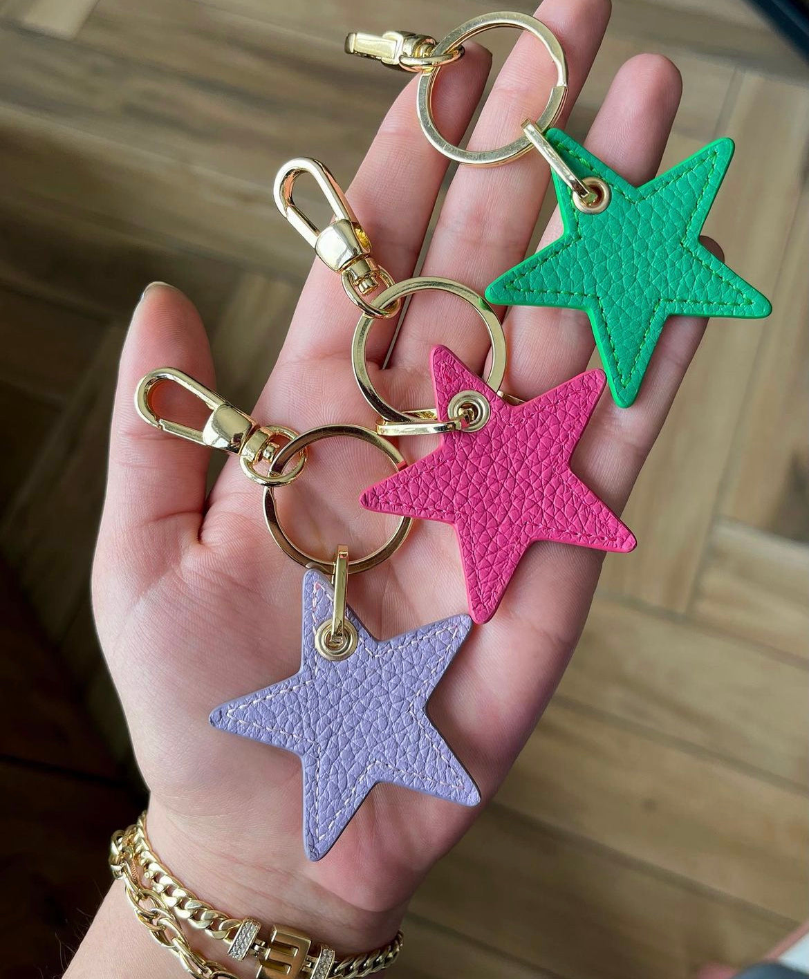 Deri Yıldız Anahtarlık - Bej Flotur