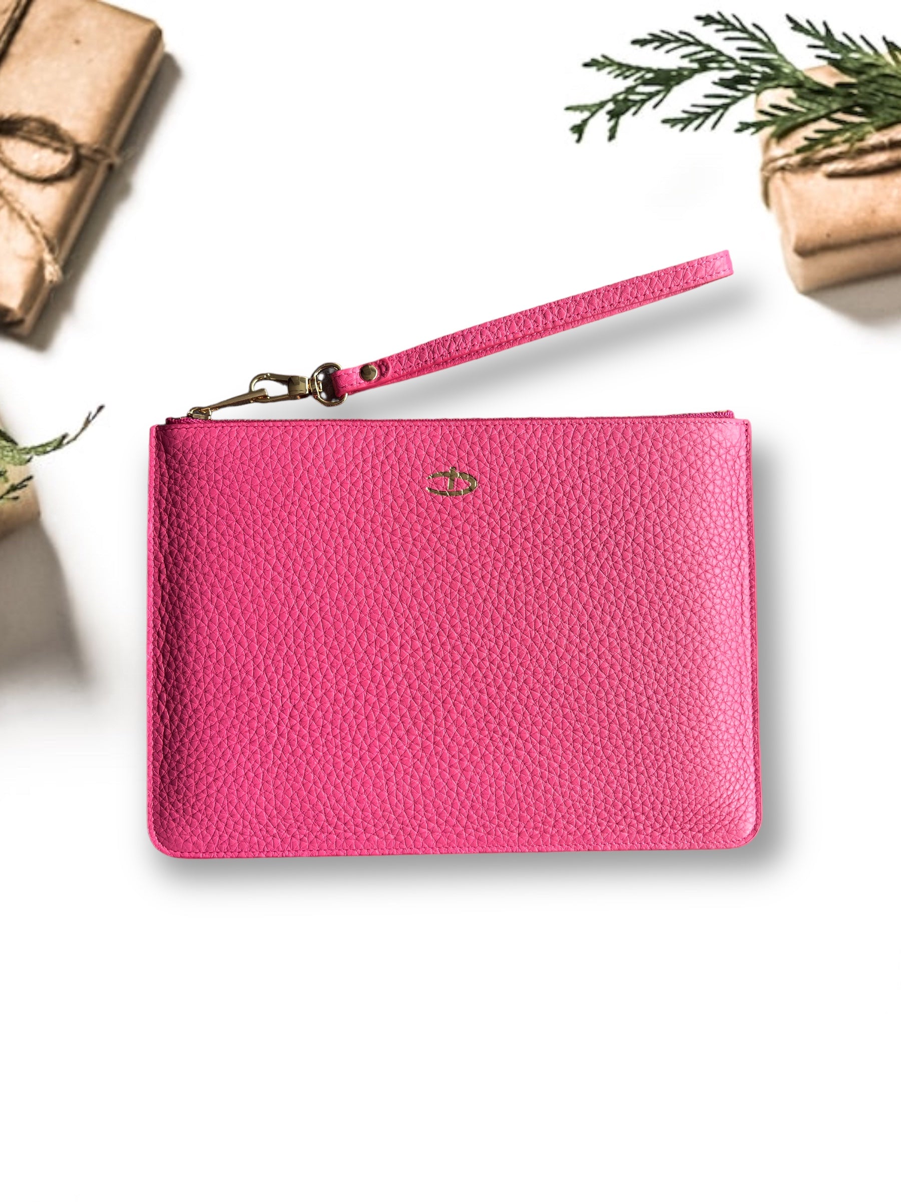 Deri Clutch Çanta - Fuşya Togo