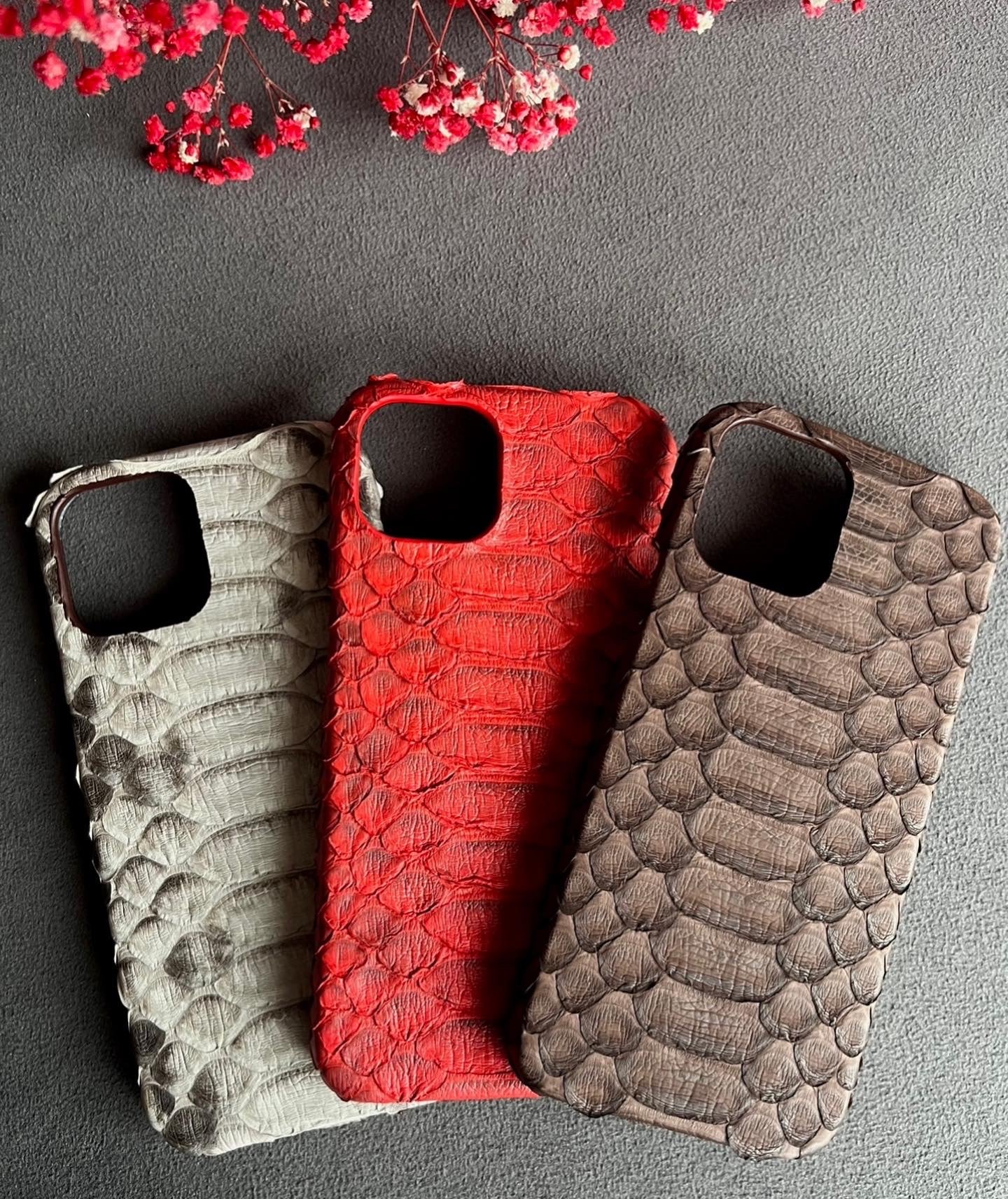 Gerçek Piton Deri iPhone Kılıfı - Kırmızı