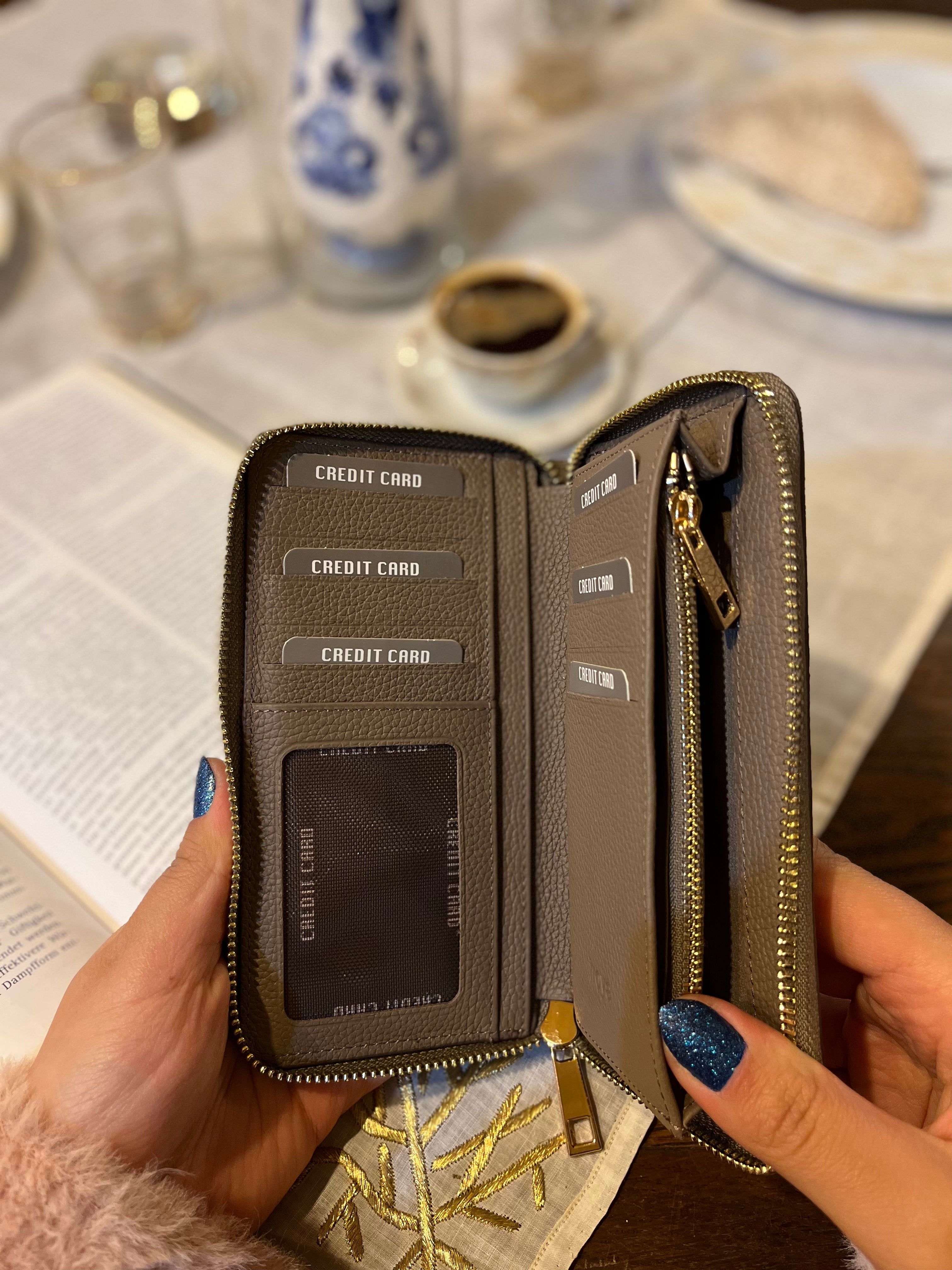 Deri fermuarlı cüzdan Vizon