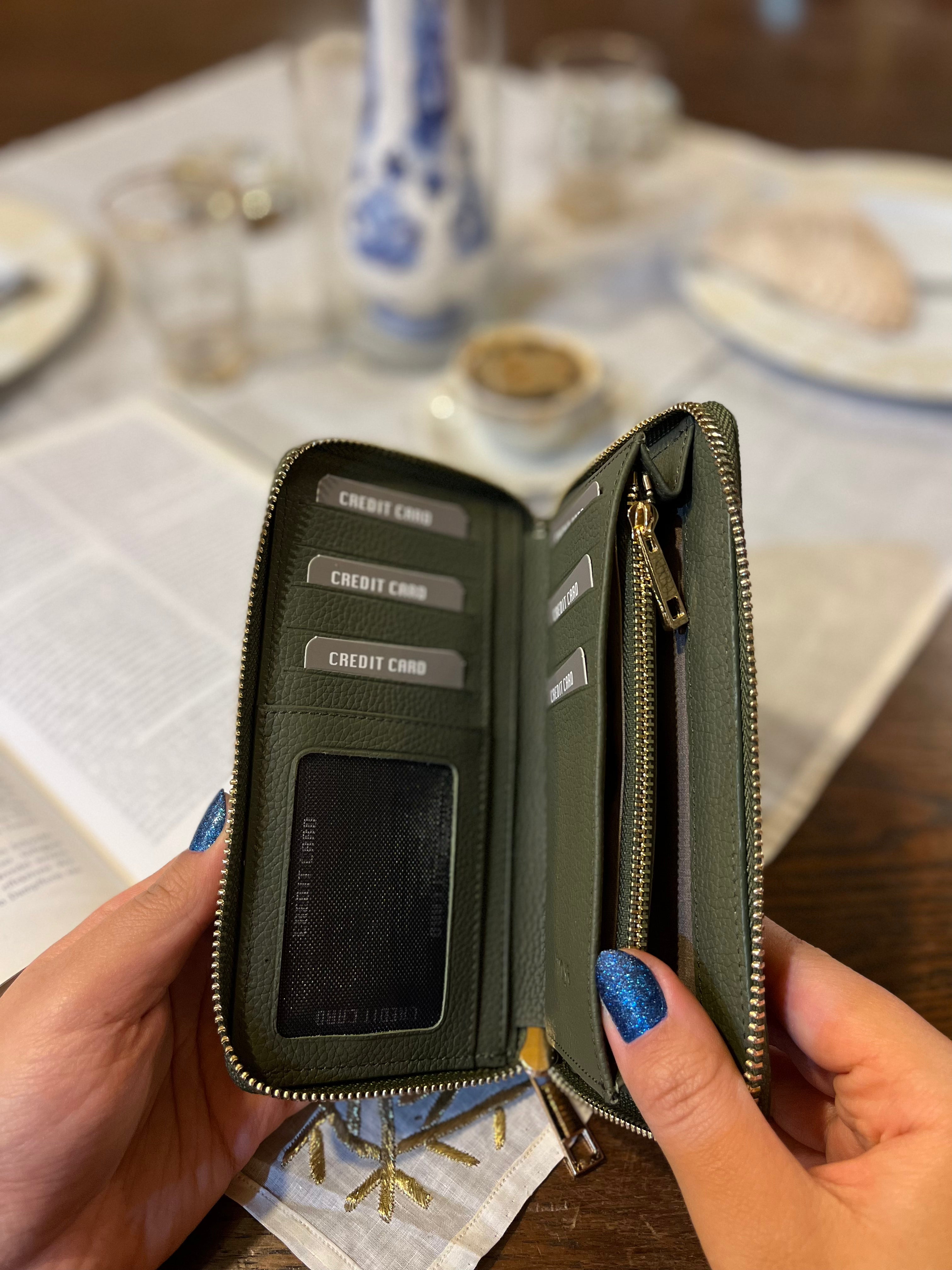 Deri fermuarlı cüzdan Haki yeşili