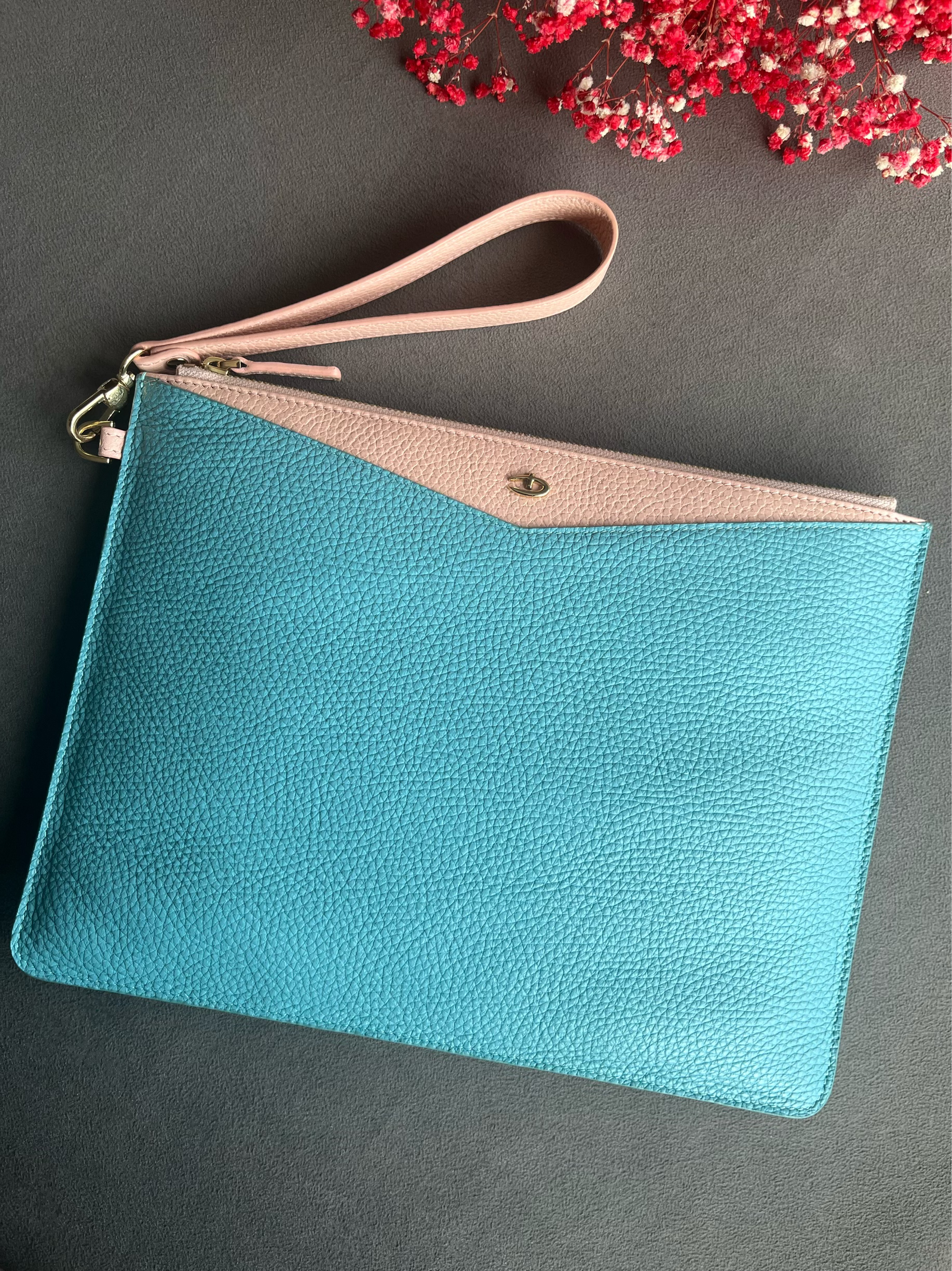 Deri Clutch Çift Renk büyük