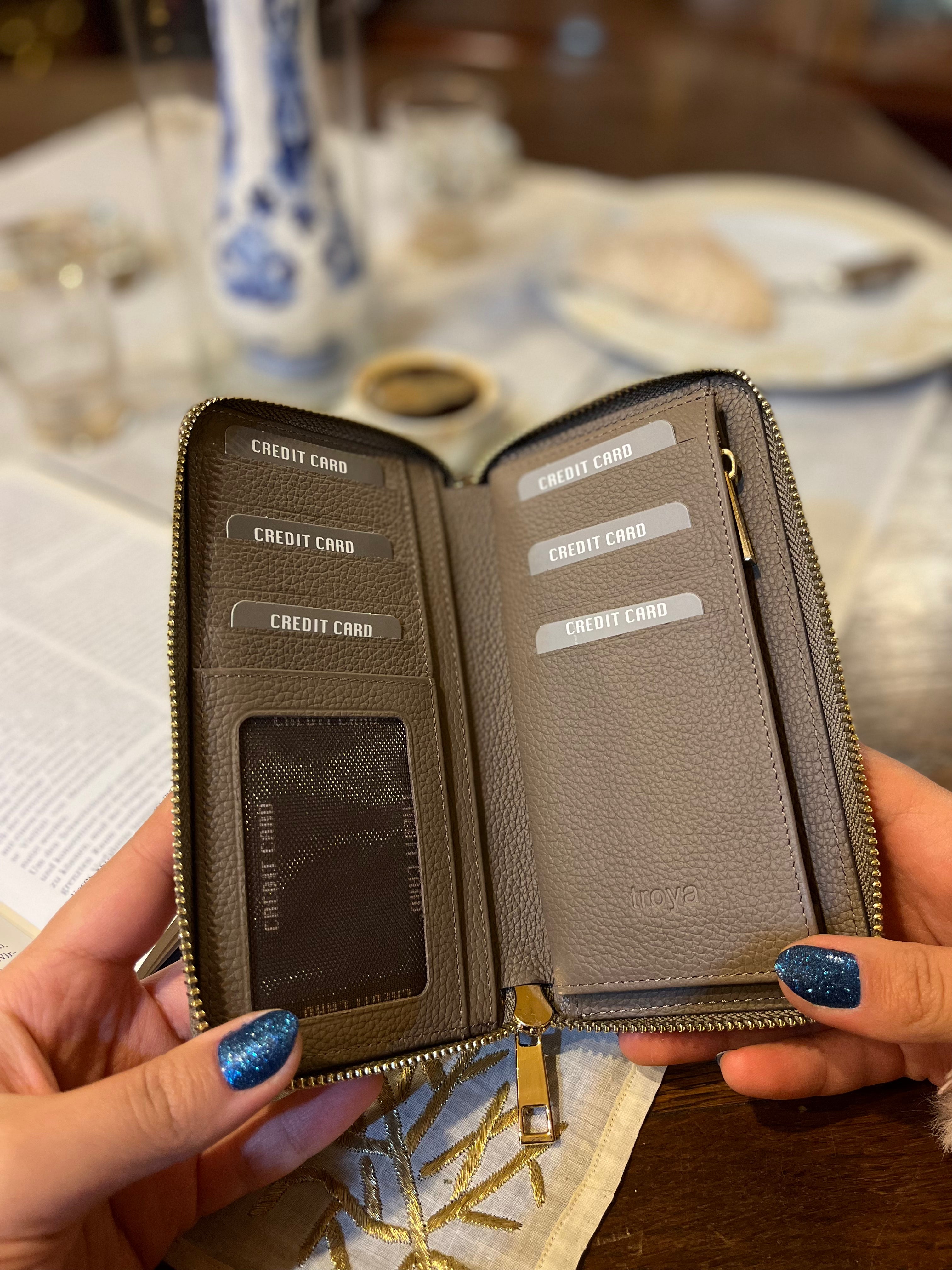 Deri fermuarlı cüzdan Vizon