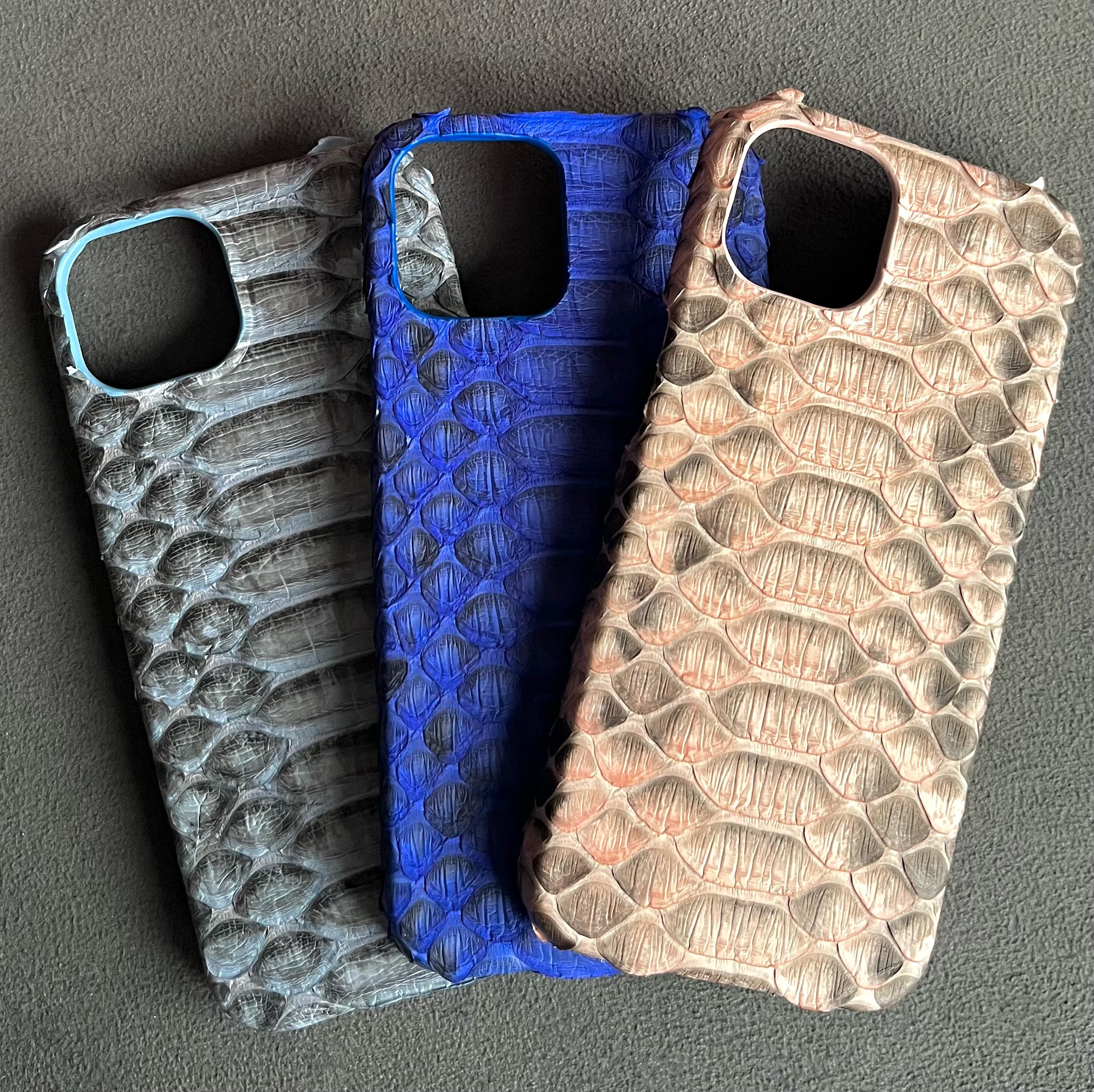 Gerçek Piton Deri iPhone Kılıfı | Açık mavi