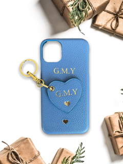 iPhone Kılıfı ve Kalpli Anahtarlık Seti | Bebek Mavi Deri