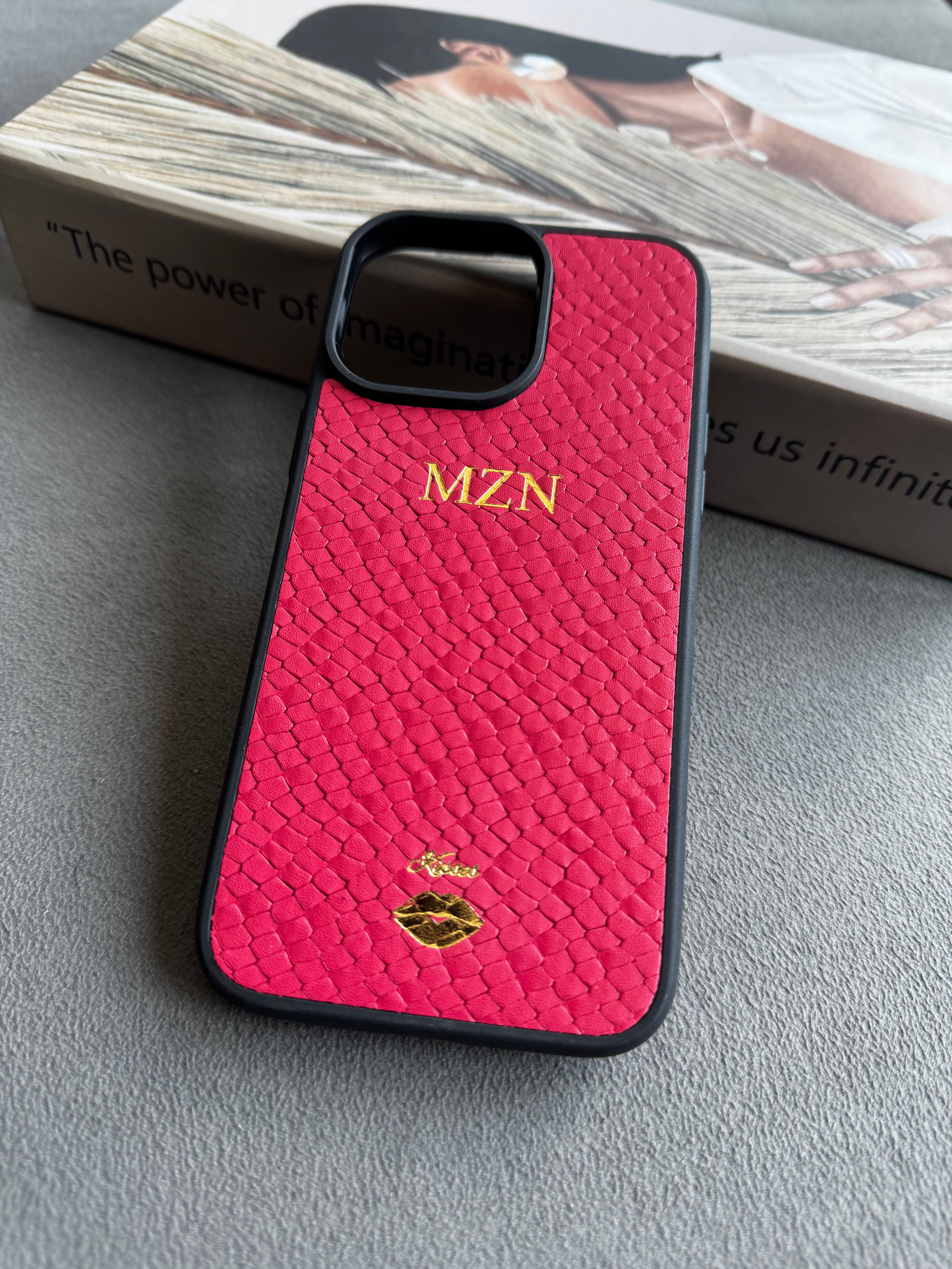 Su Pitonu Baskı Deri iPhone Kılıfı - Pembe