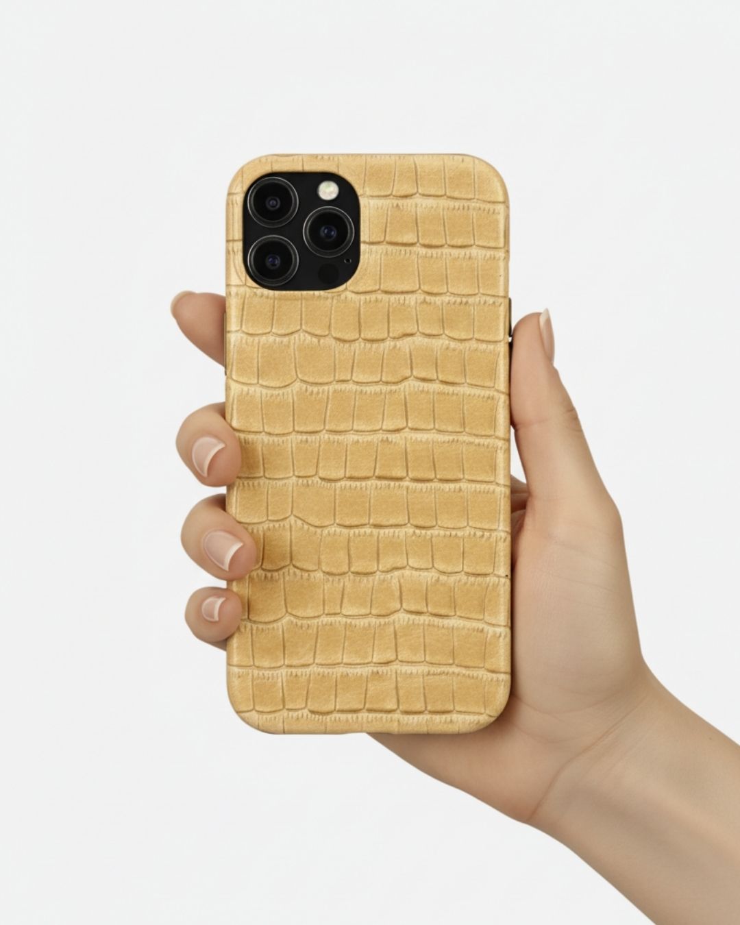 Krem Mat Croco Deri iPhone Kılıfı