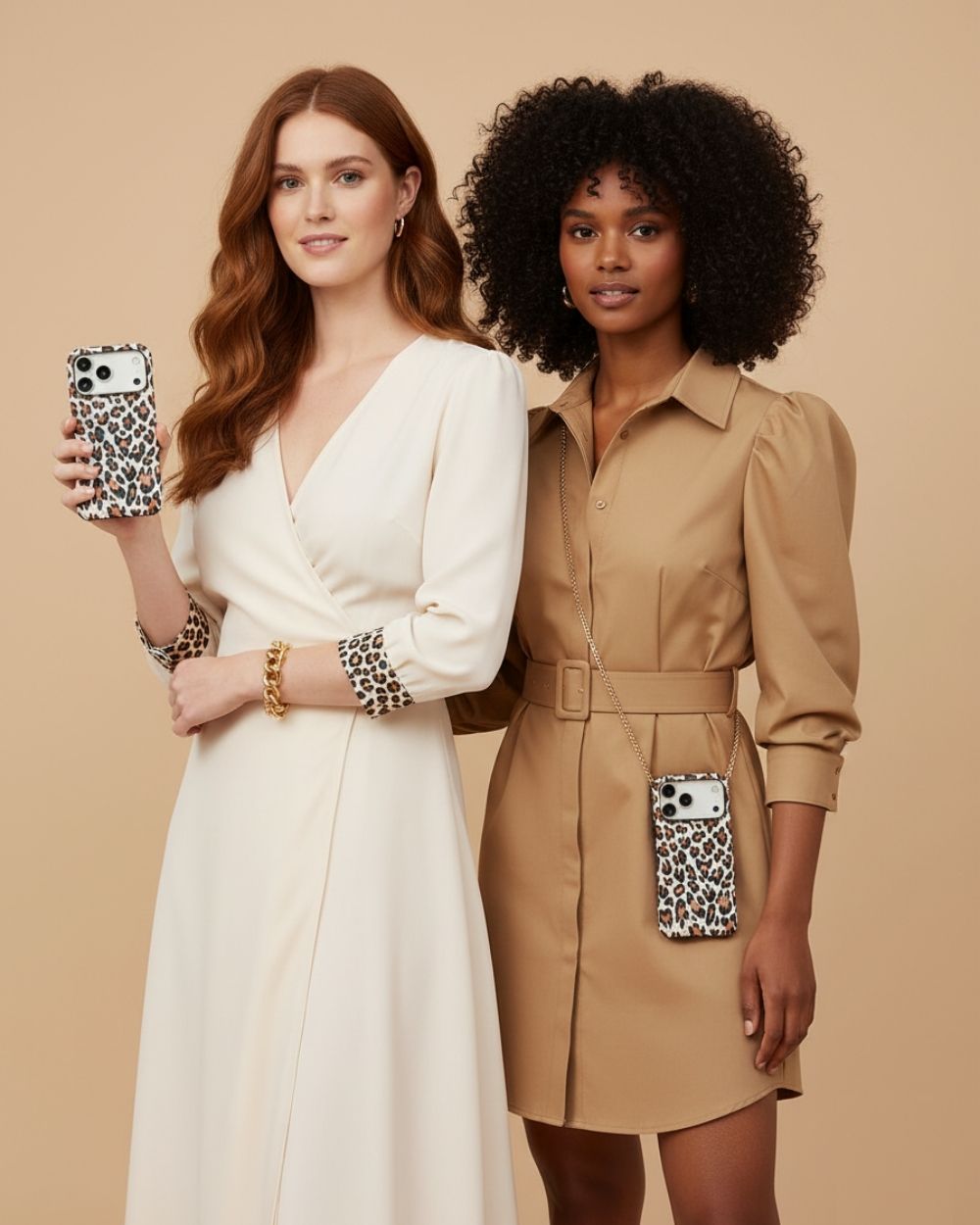 Siyah-Beyaz Leopar Desenli Deri iPhone Kılıf