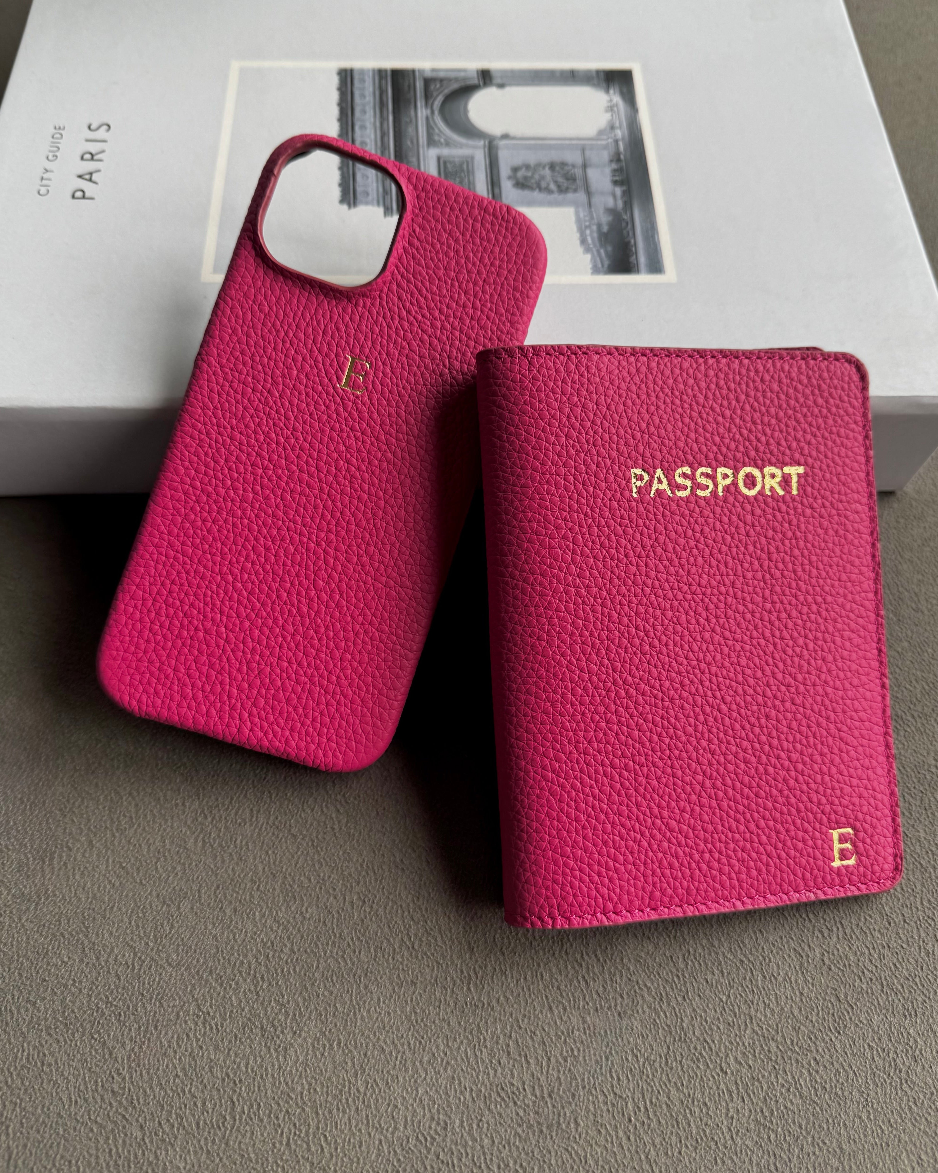 iPhone Kılıfı ve Pasaport Kılıfı Seti | Fuşya Togo