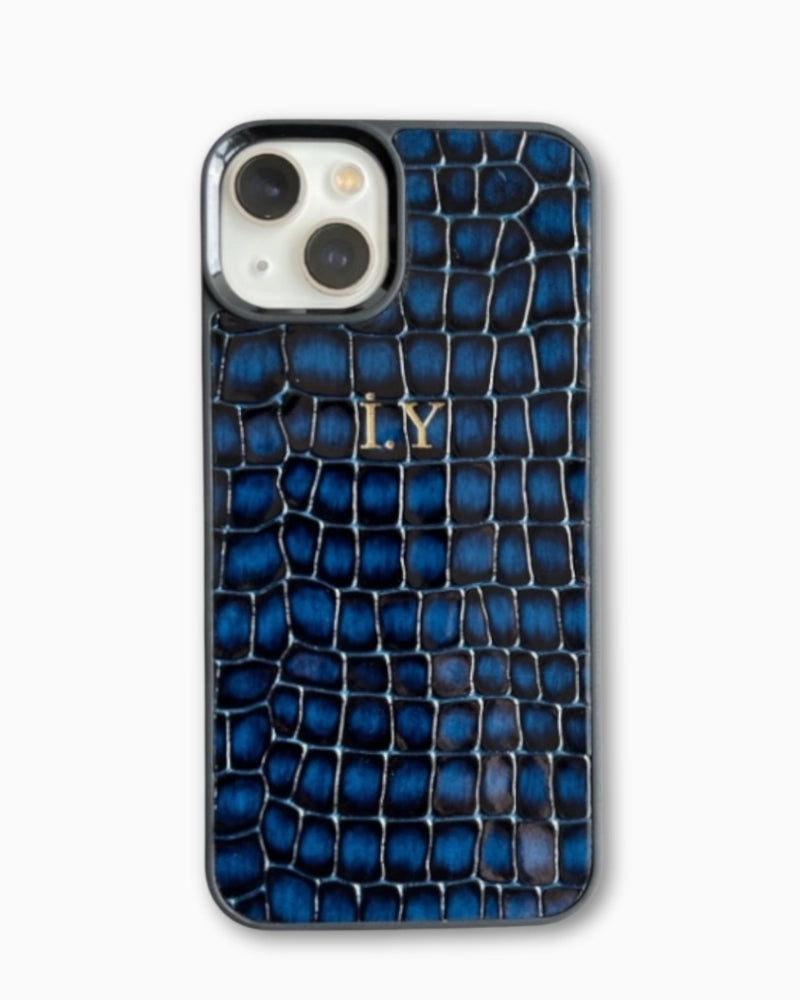 Croco Deri iPhone Kılıfı - Lacivert Havuz Modeli
