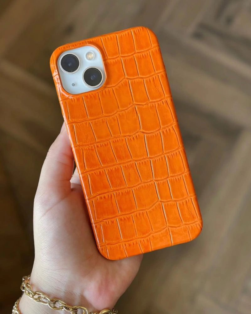 Turuncu Mat Croco Deri iPhone Kılıfı