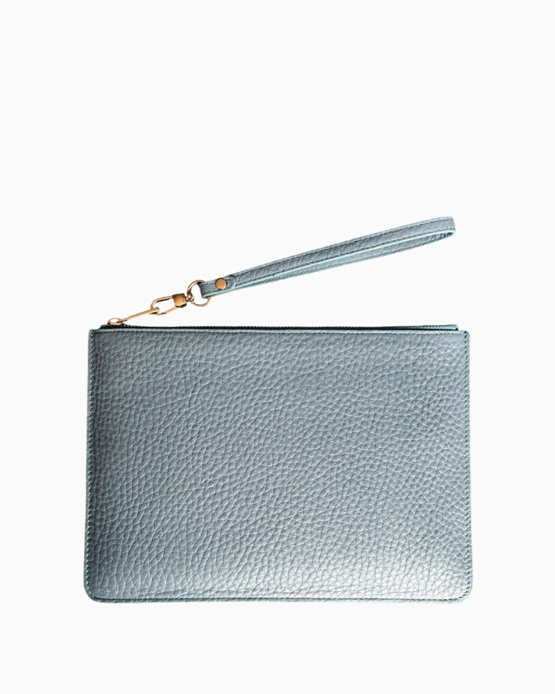 Deri Clutch Çanta - Açık Mavi Togo