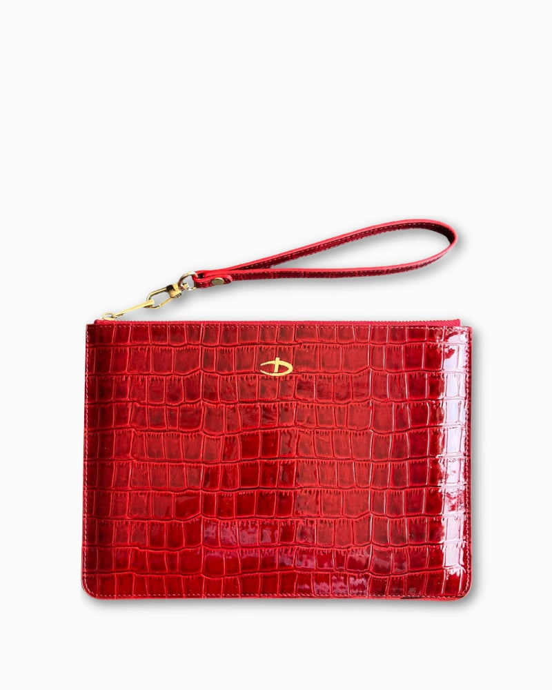 Deri Clutch Rugan Kırmızı Croco