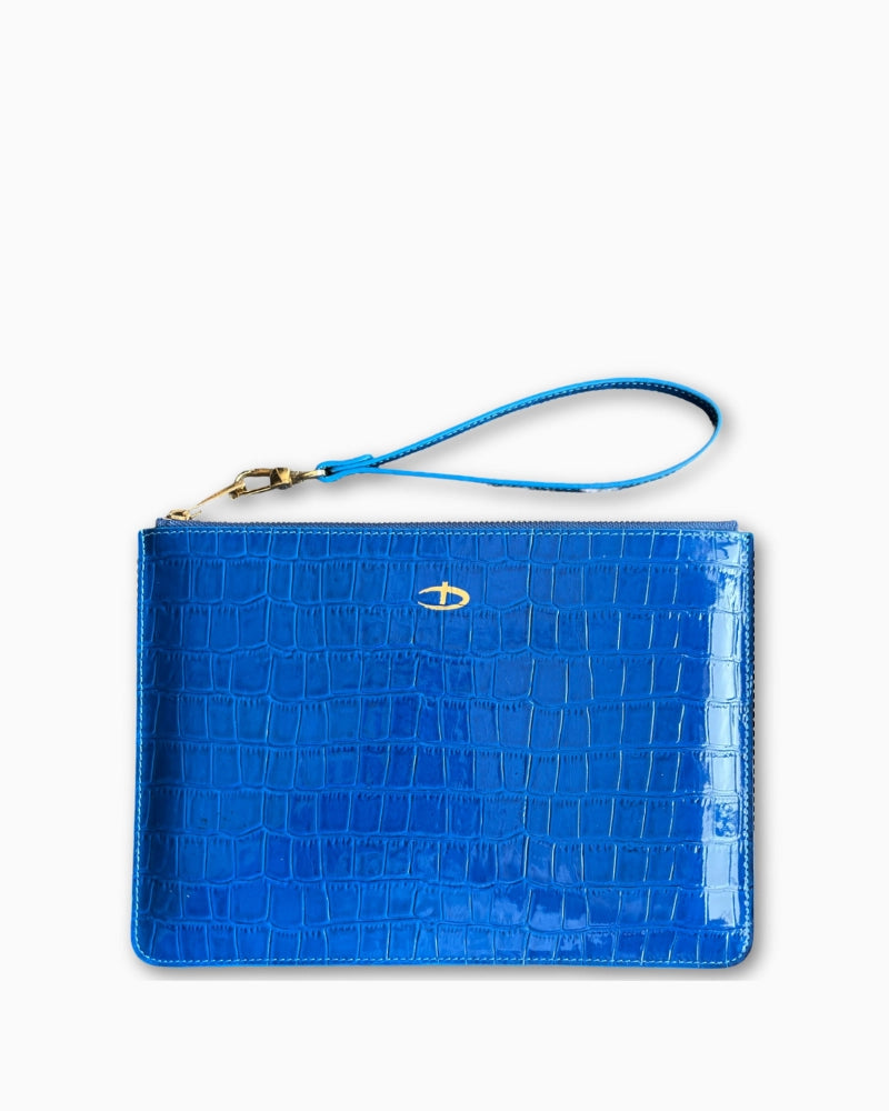 Deri Clutch Rugan Mavi Croco