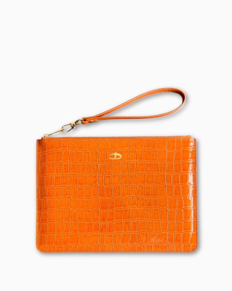 Deri Clutch Rugan Turuncu Croco