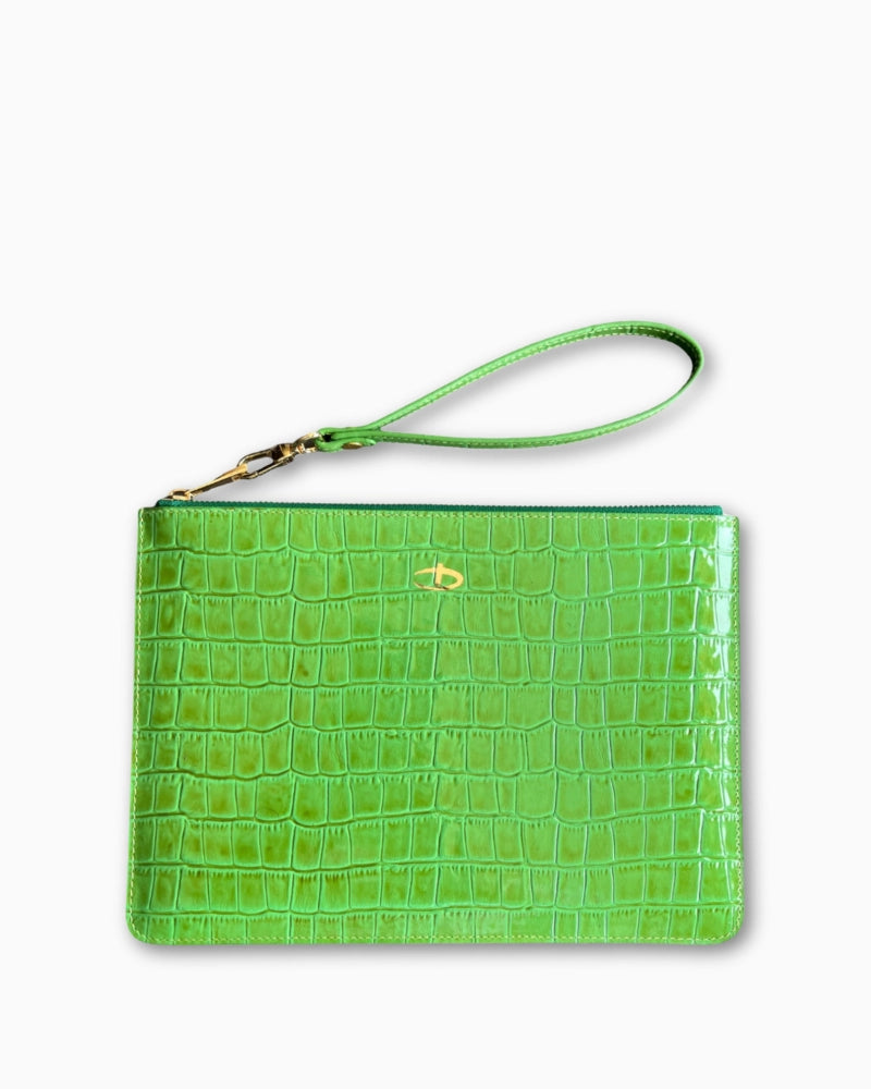Deri Clutch Rugan Yeşil Croco