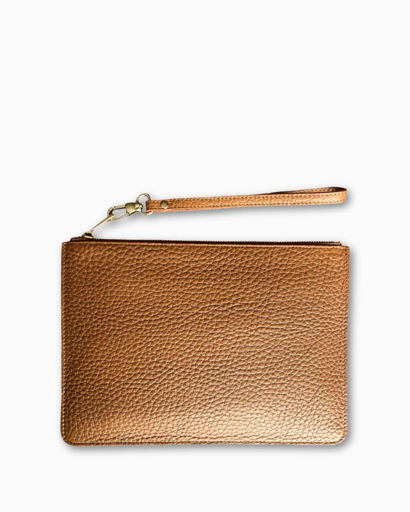 Deri Clutch Taba rengi