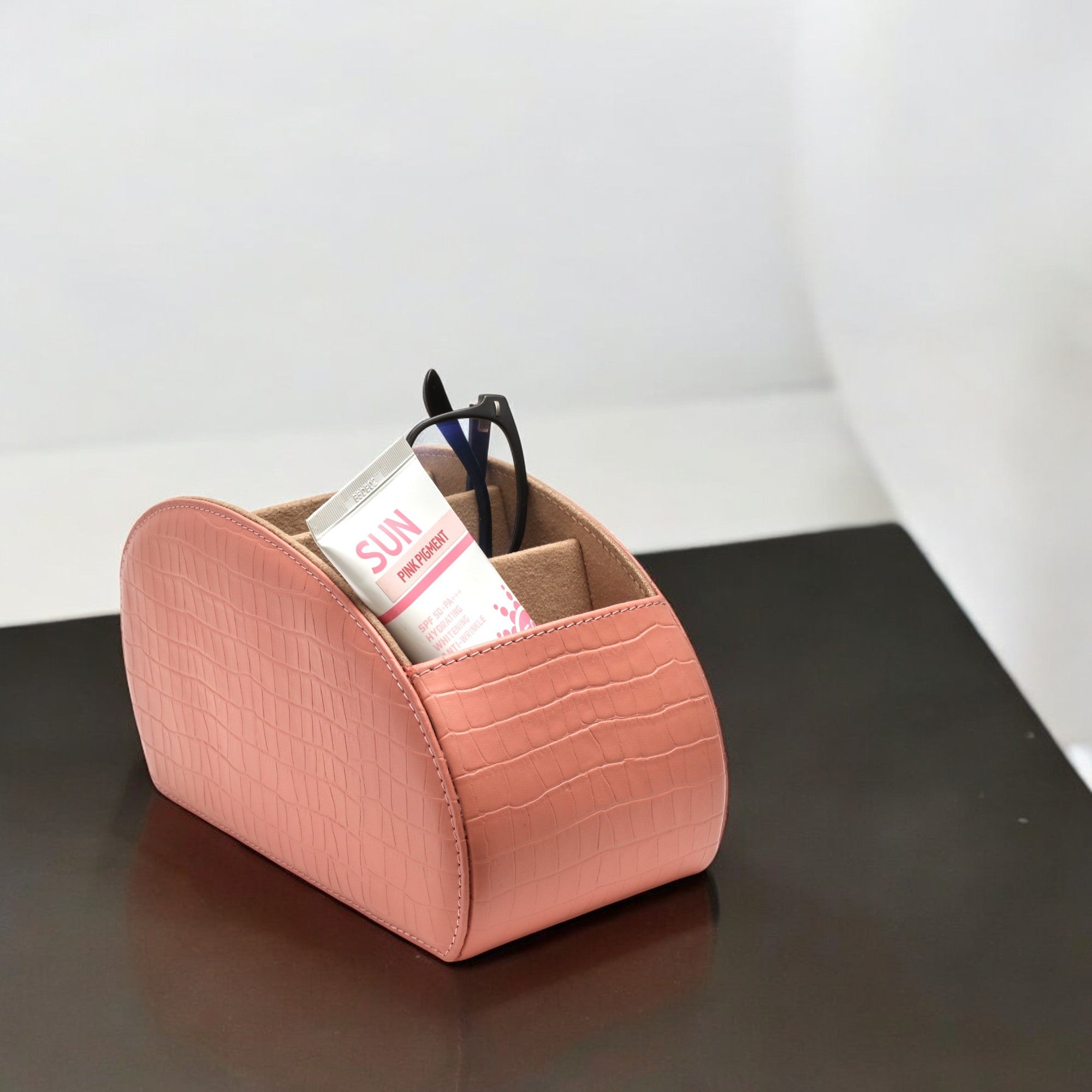 Pudra Pembe Croco Masaüstü Deri Organizer