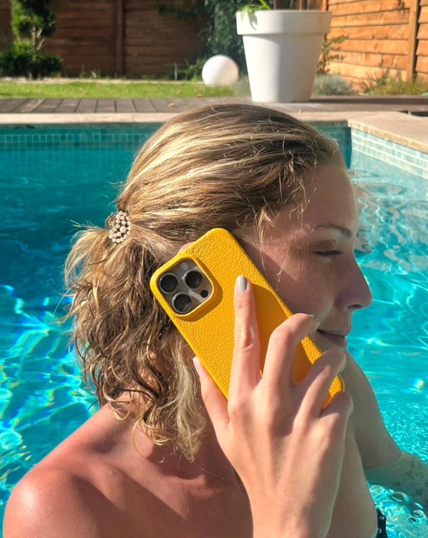 Sarı Küçük Croco Deri iPhone Kılıfı