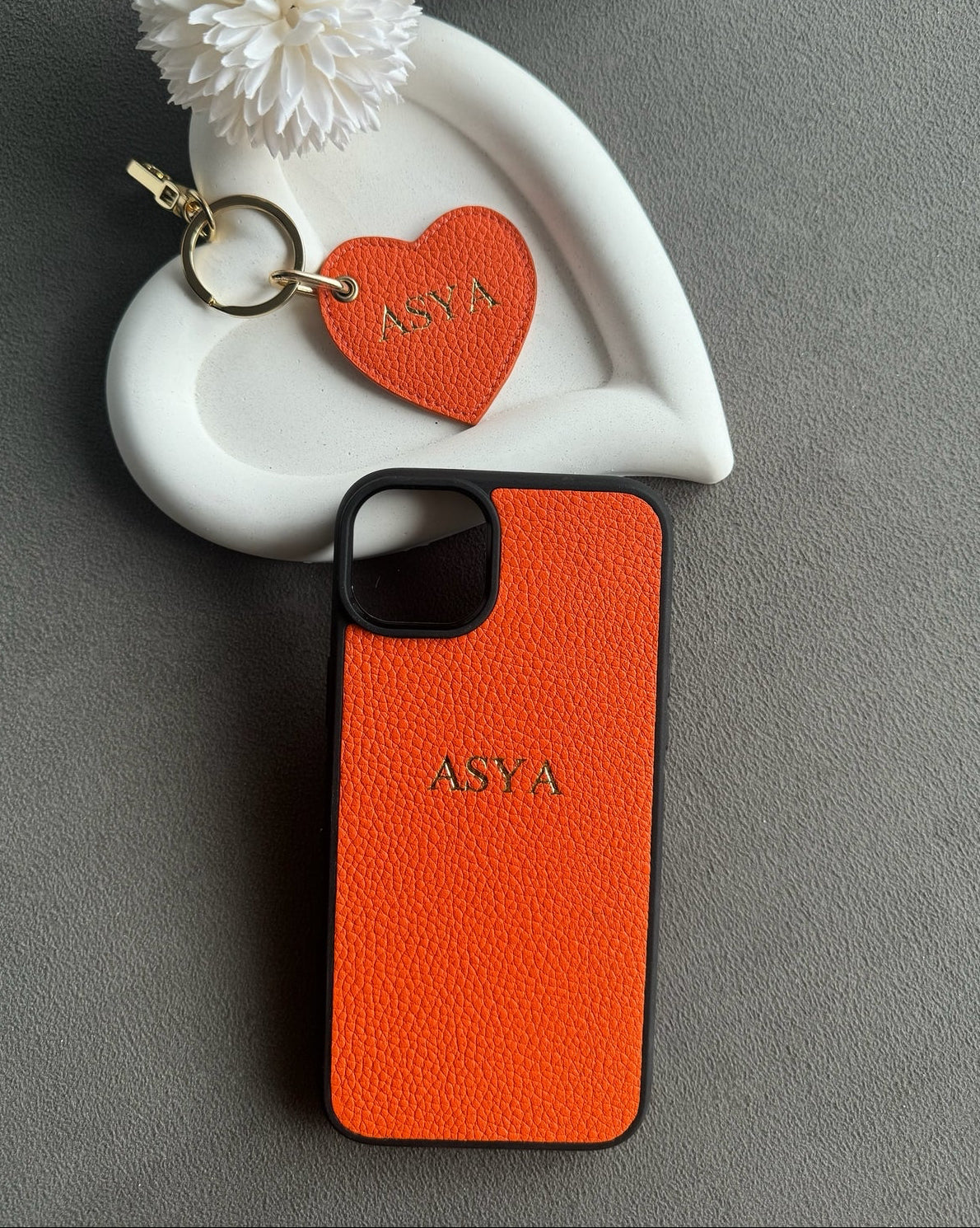iPhone Kılıfı ve Anahtarlık Seti | Turuncu Togo (Havuz Model)