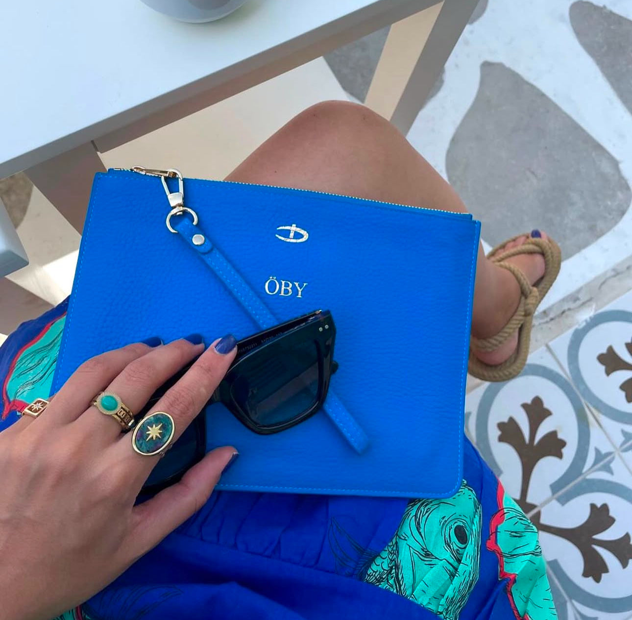 Saks Mavi Deri Clutch Telefon Kılıfı ve Kartlık Seti