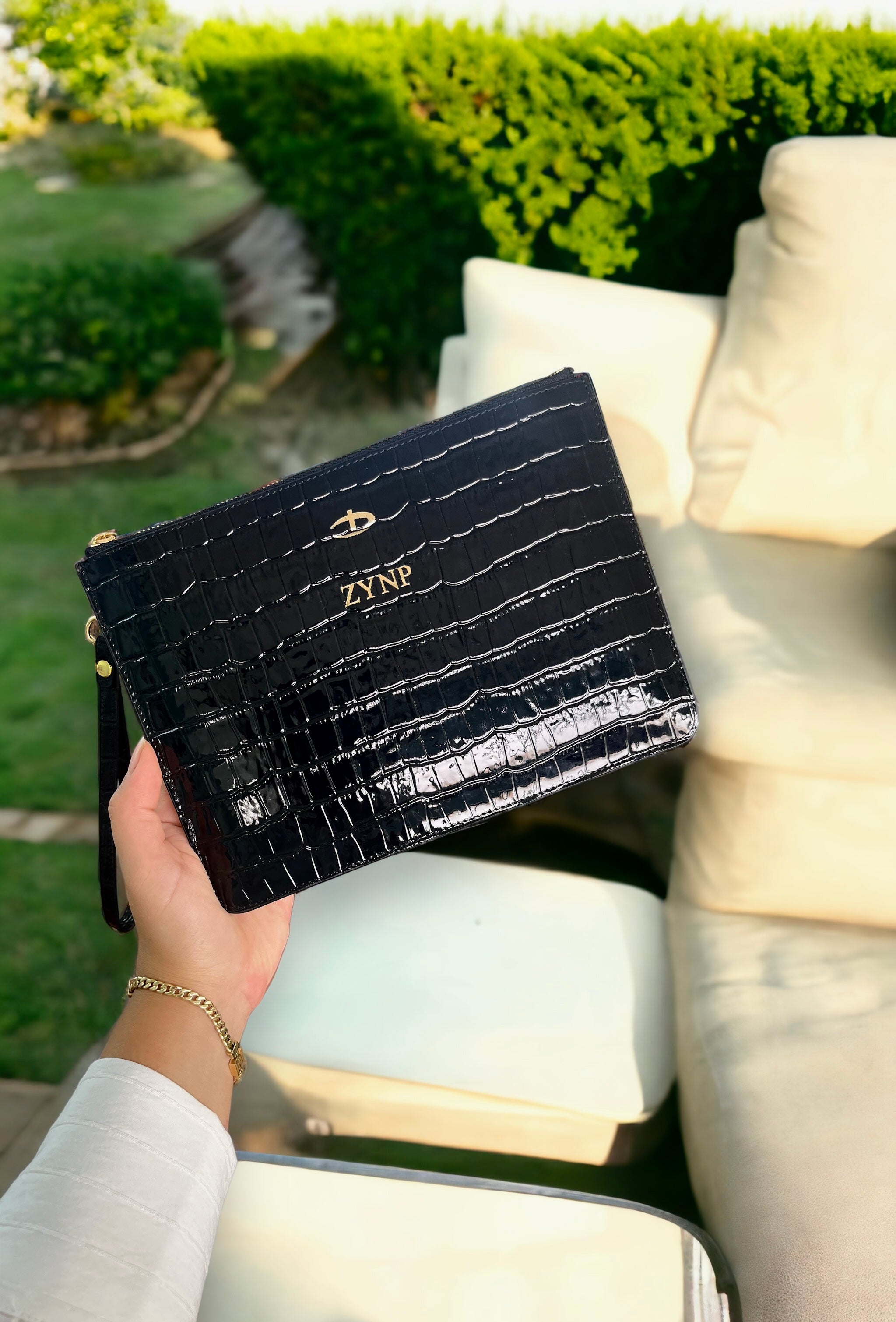 Rugan Siyah  Croco clutch telefon kılıfı ve kredi kartlık seti