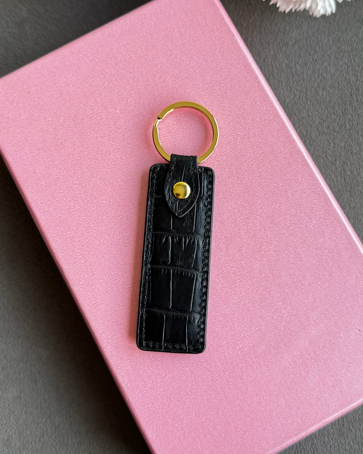 Deri Anahtarlık | Siyah Mat Croco