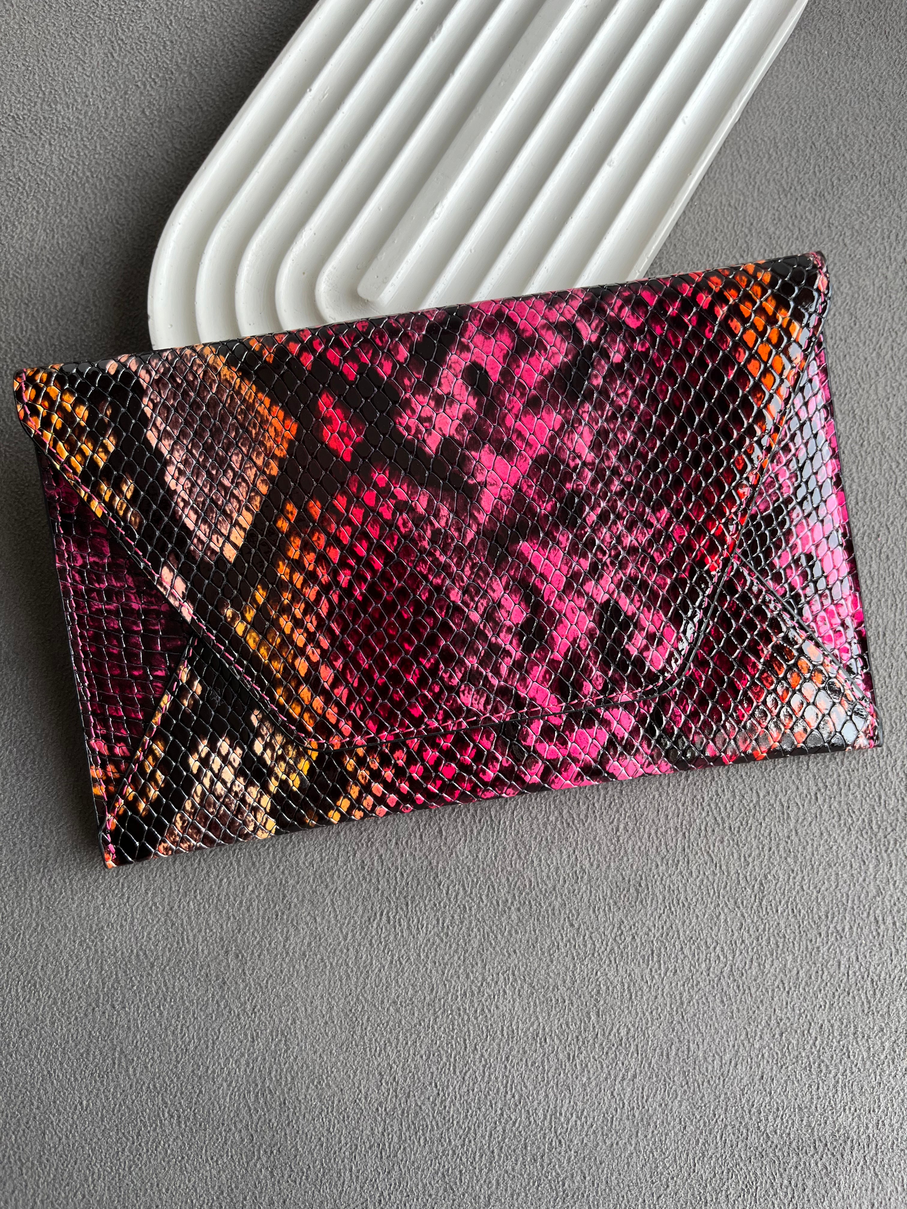 Deri Zarf Cüzdan Pembe Piton