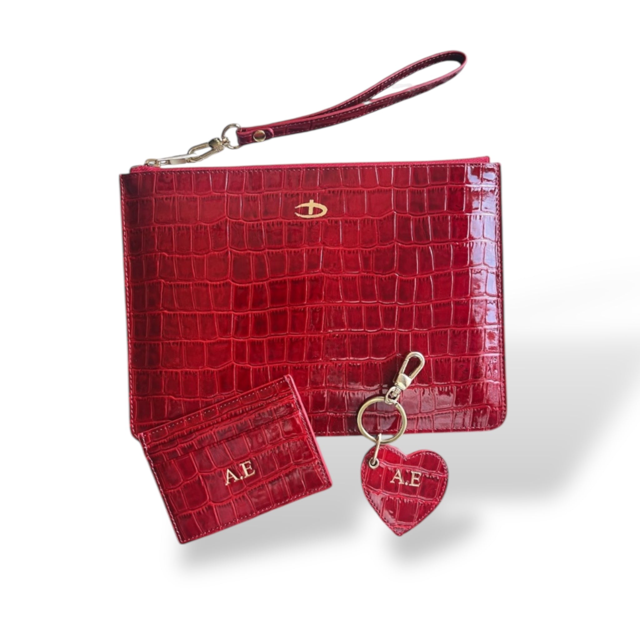 Rugan Kırmızı Croco clutch anahtarlık ve kredi kartlık seti