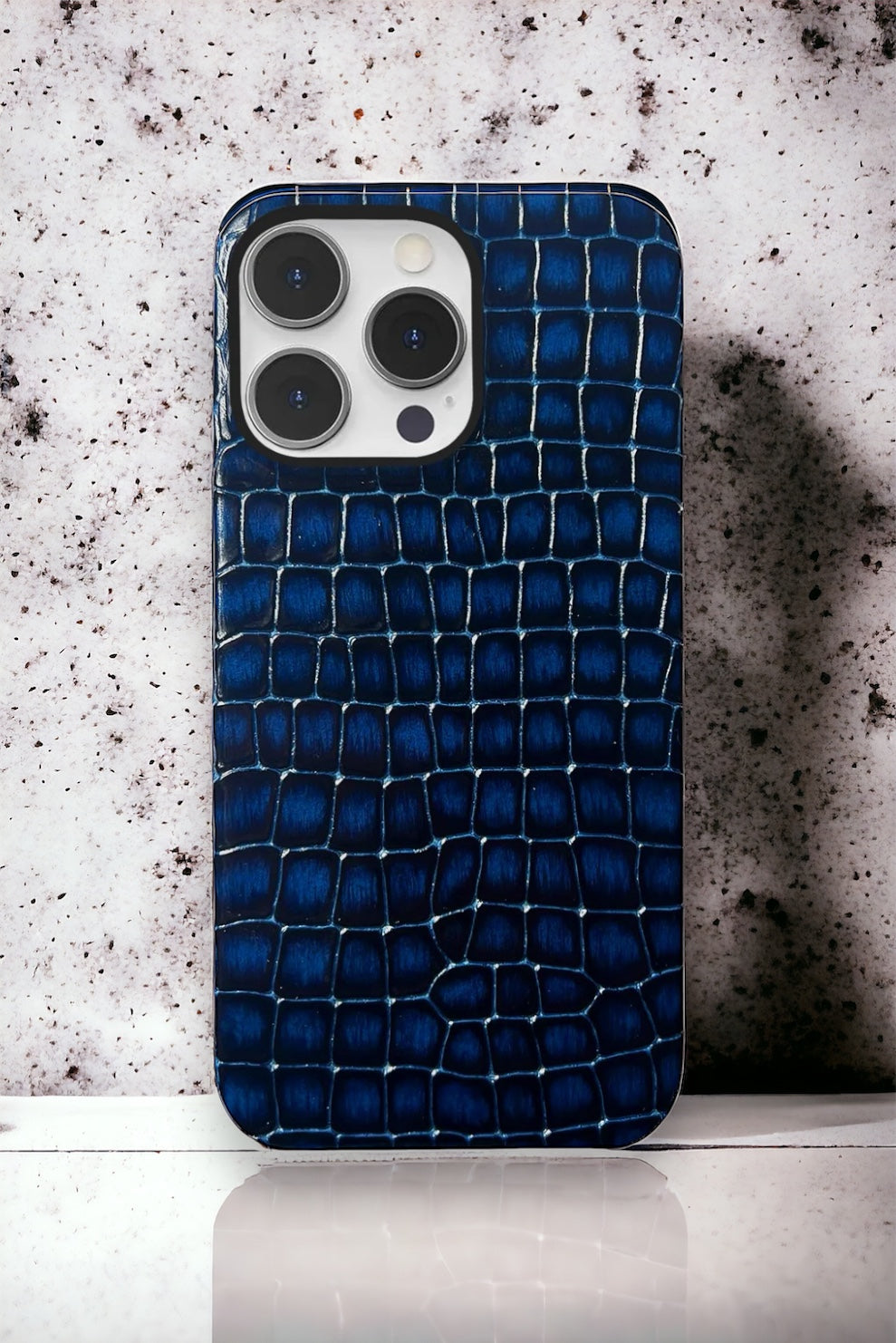 Croco Deri iPhone Kılıfı - Lacivert