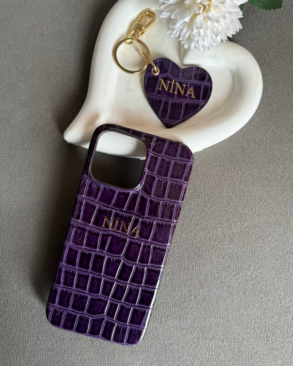 iPhone Kılıfı ve Kalpli Anahtarlık Seti | Mor Croco