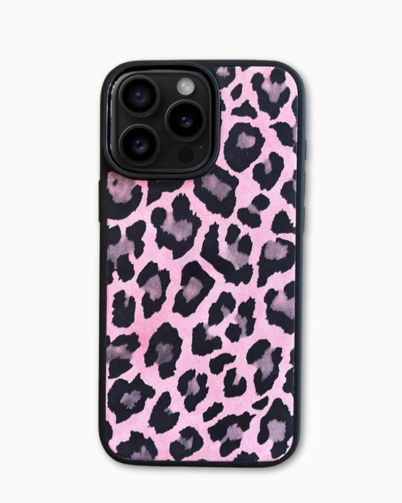Pembe Leopar Desenli Deri iPhone Kılıfı - Havuz model