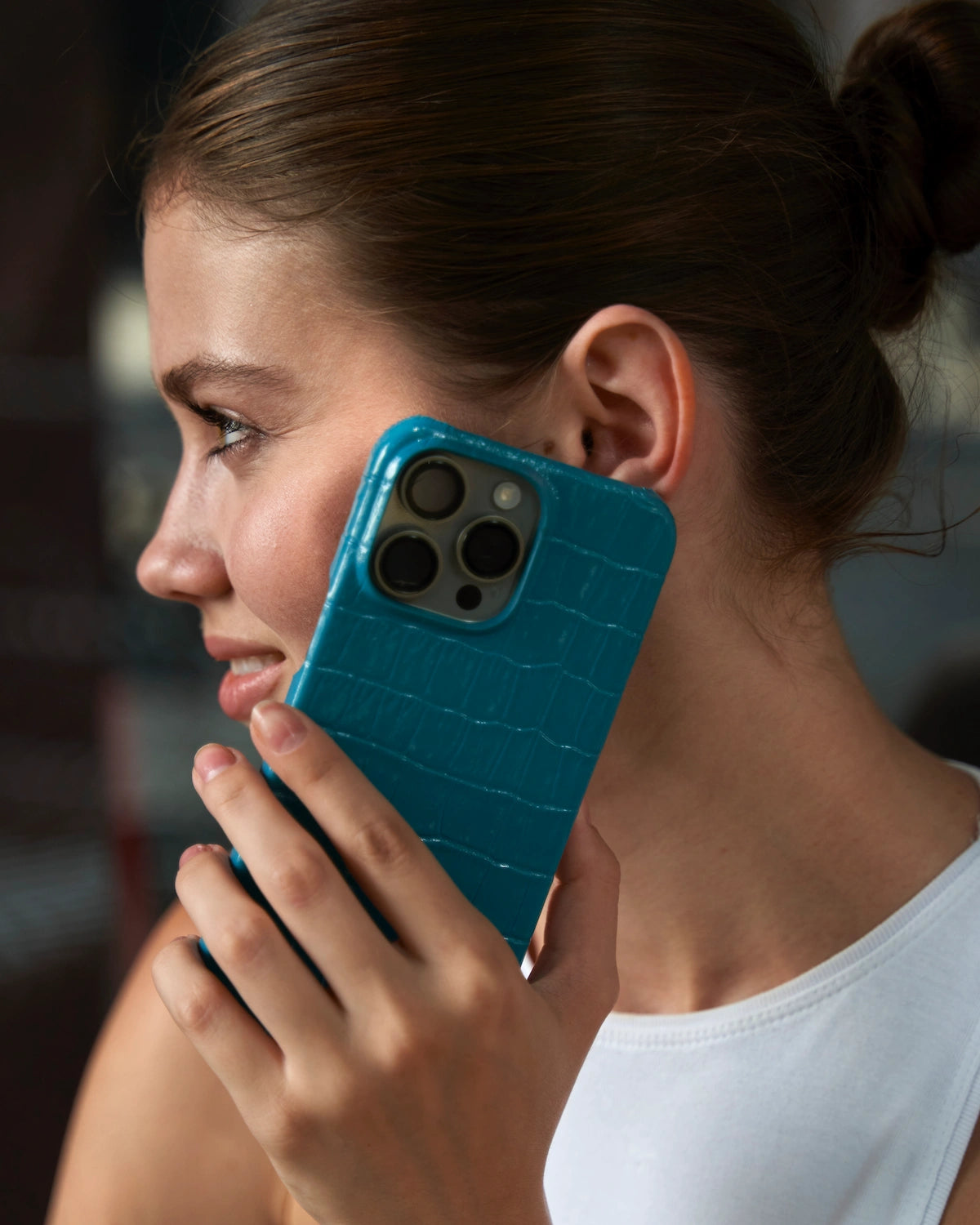 Croco Turkuaz Parlak Deri iPhone Kılıfı