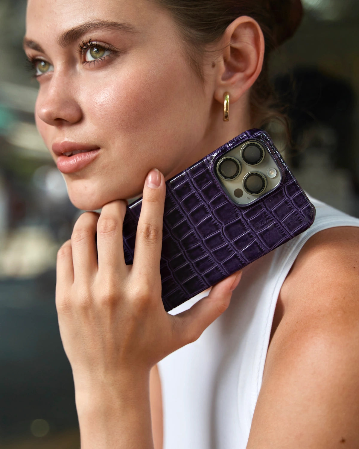 Mor Rugan Croco Deri Telefon Kılıfı