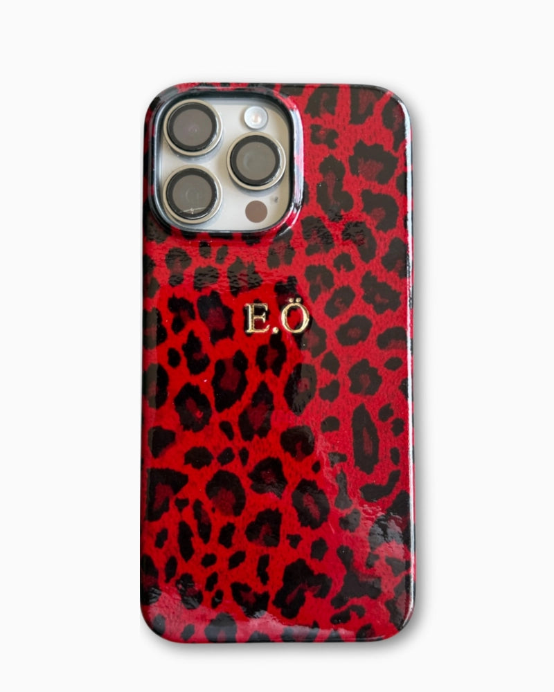Kırmızı Rugan Leopar Deri iPhone Kılıfı