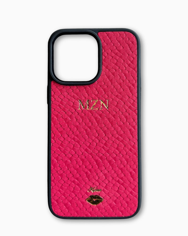 Su Pitonu Baskı Deri iPhone Kılıfı - Pembe