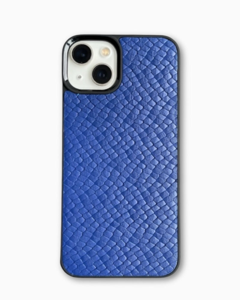Su Pitonu Baskı Deri iPhone Kılıfı - Saks Mavi
