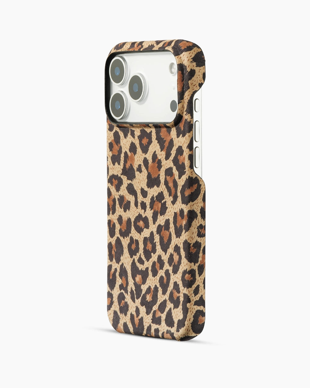 Açık Bej Tabanlı Leopar Desenli Deri iPhone Kılıf