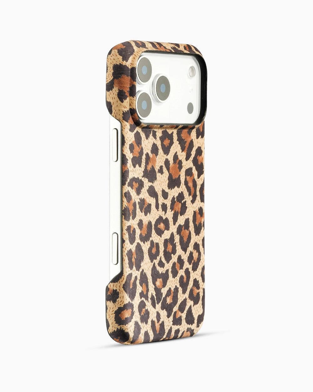 Açık Bej Tabanlı Leopar Desenli Deri iPhone Kılıf