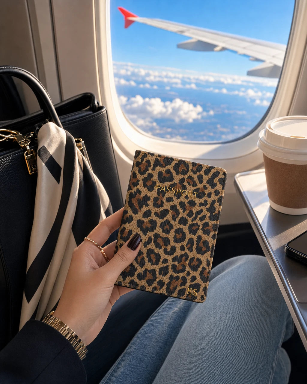 Açık Bej Leopar deri pasaport kılıfı - görsel 2