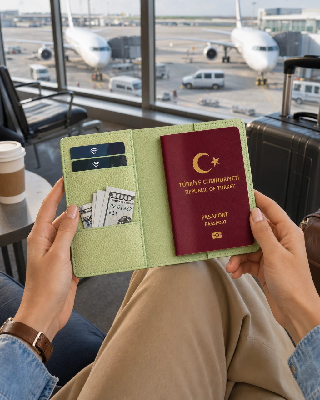 Açık Yeşil Togo deri pasaport kılıfı - görsel 3