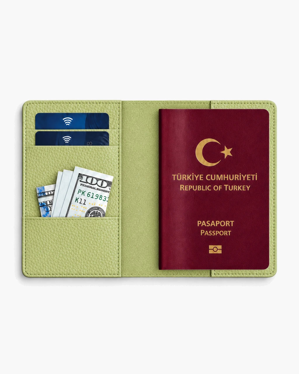 Açık Yeşil Togo deri pasaport kılıfı - görsel 4